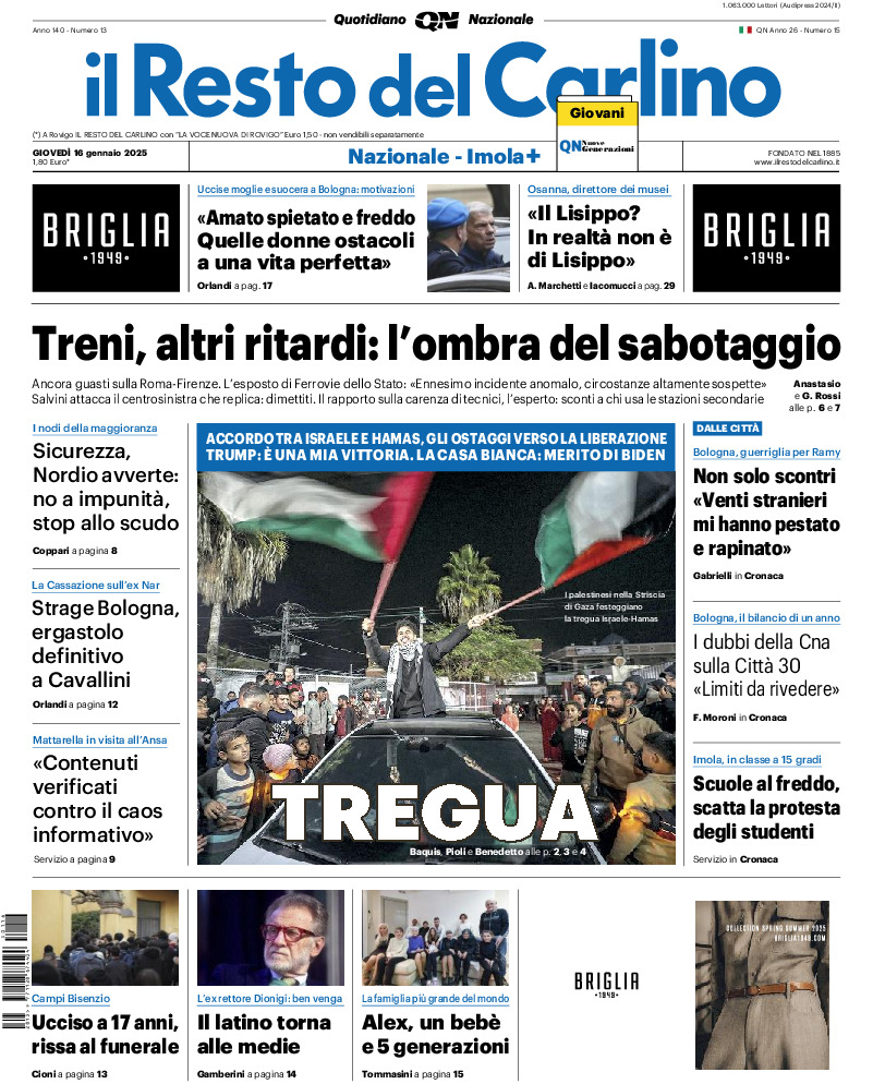 Prima-pagina-il resto del carlino-edizione-di-oggi-20250116